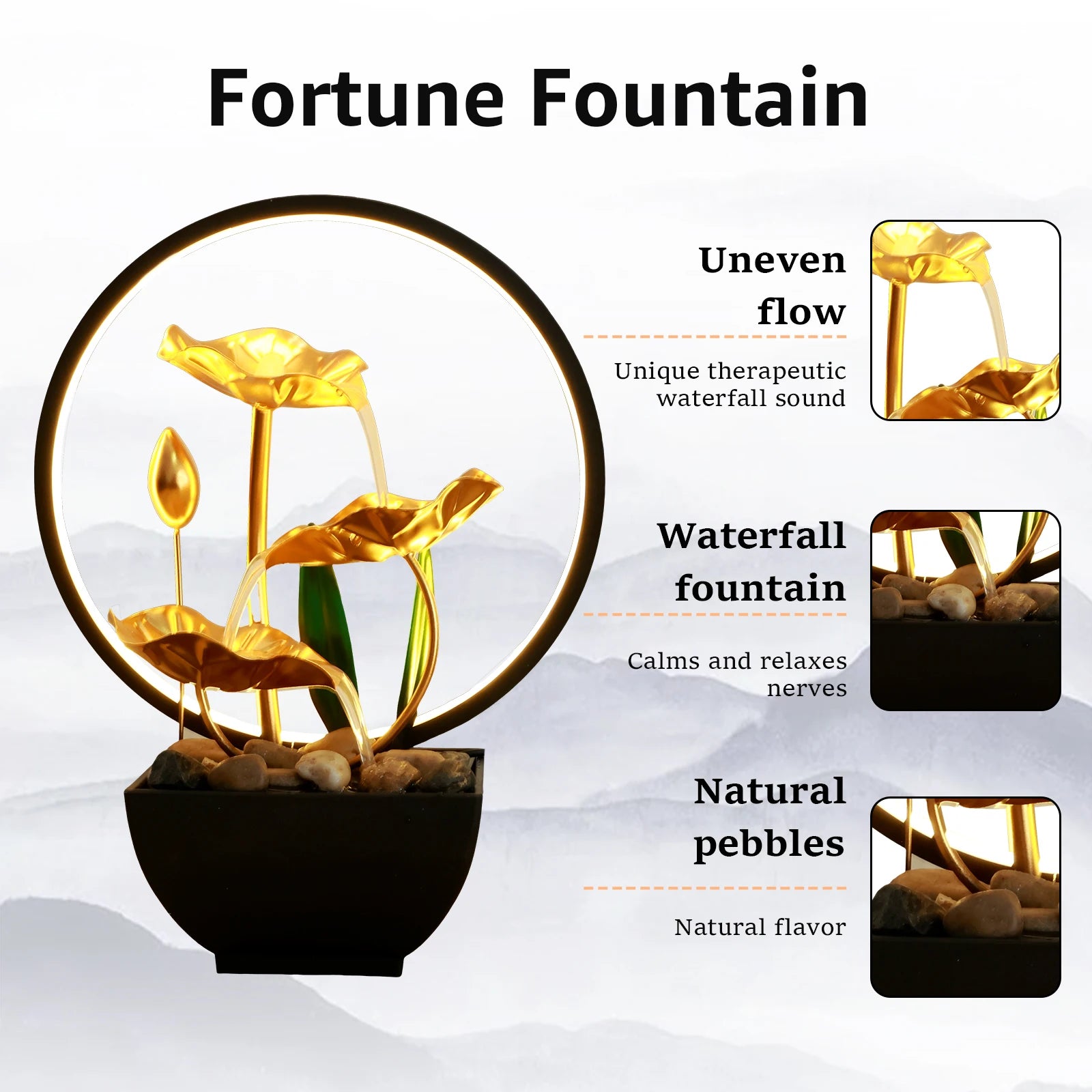 USB Tabletop Water Fountain – LED Relaxation Decor