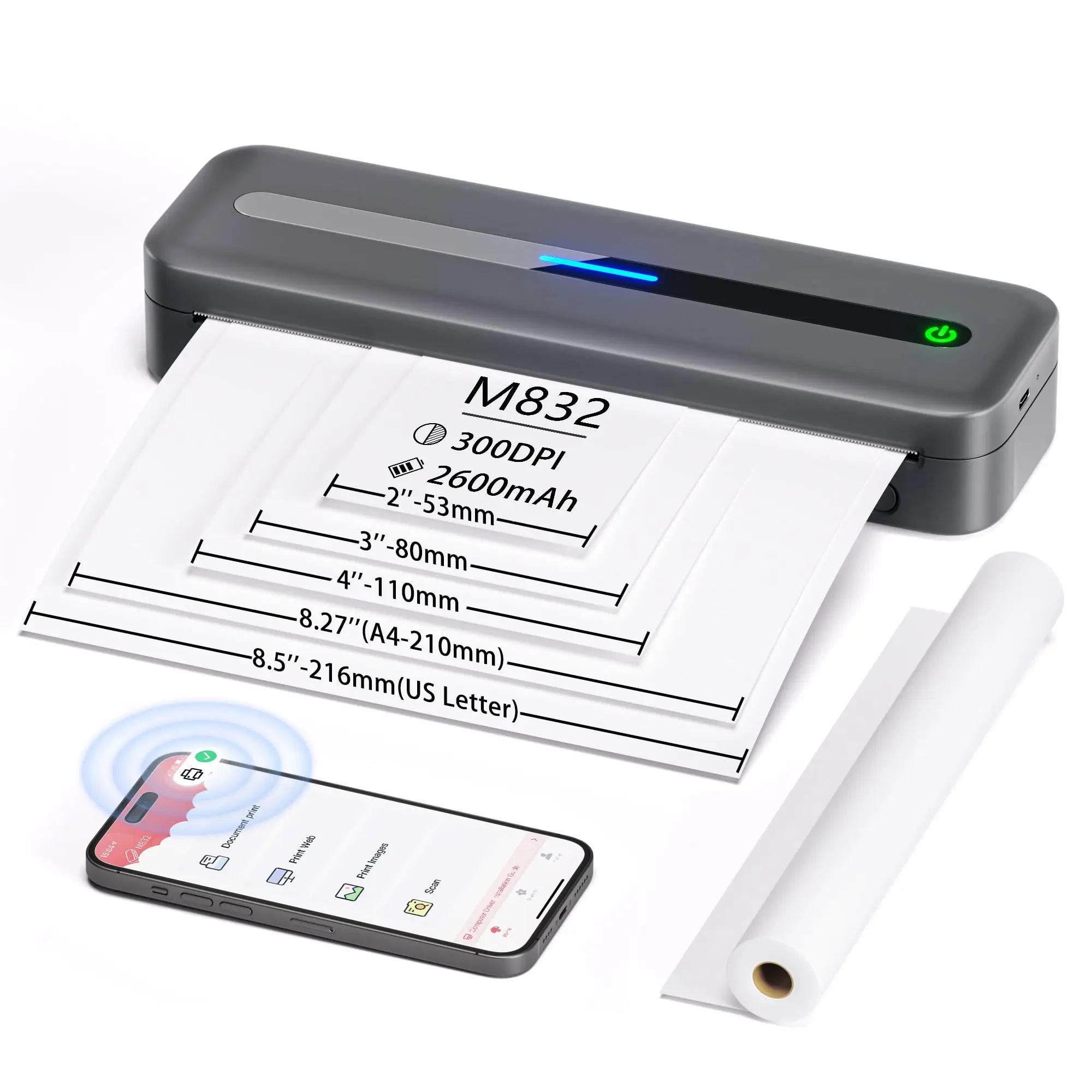 A4 Portable Wireless Printer M832 – Inkless 300DPI