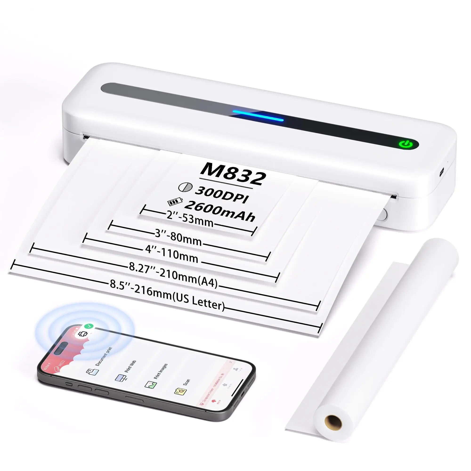 A4 Portable Wireless Printer M832 – Inkless 300DPI