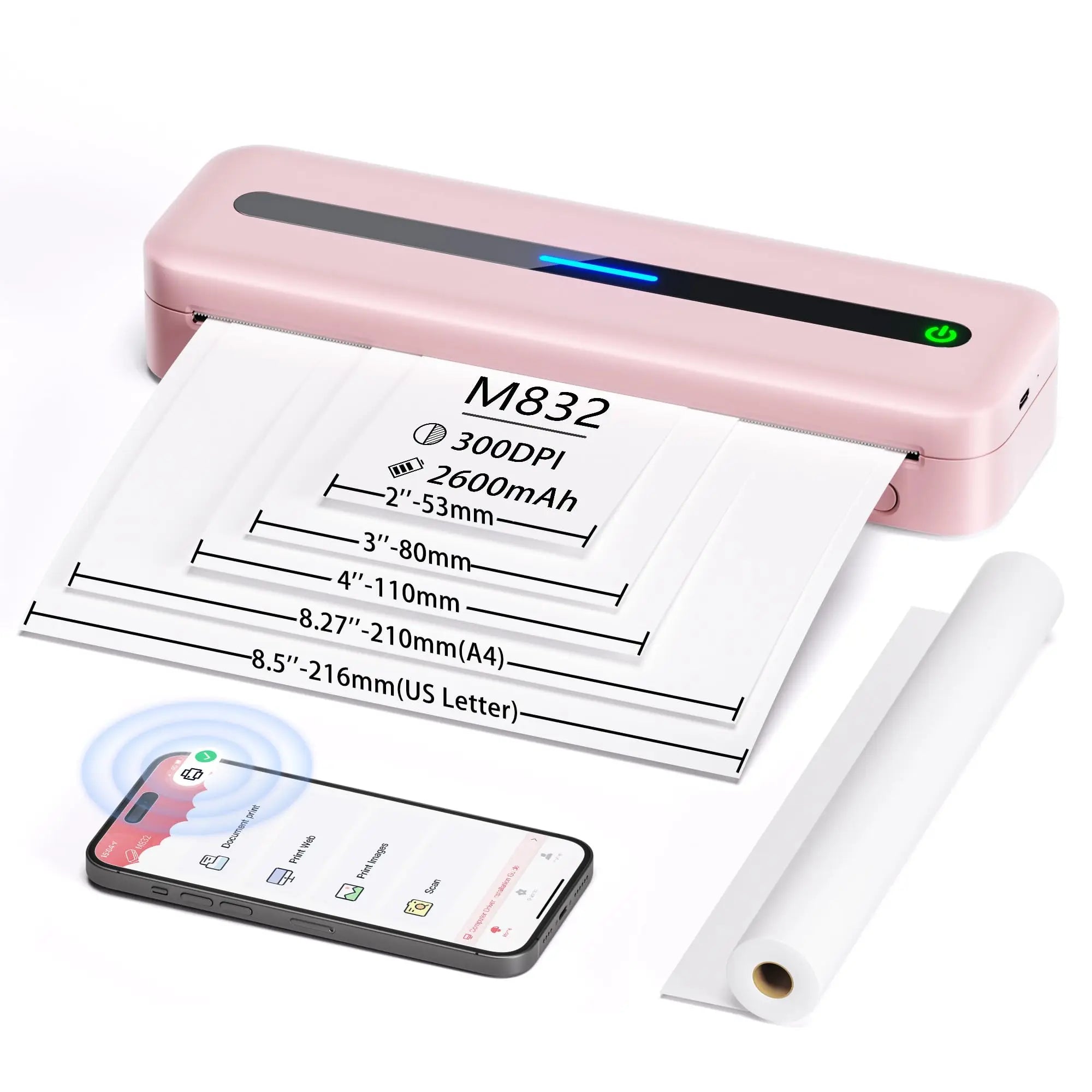 A4 Portable Wireless Printer M832 – Inkless 300DPI