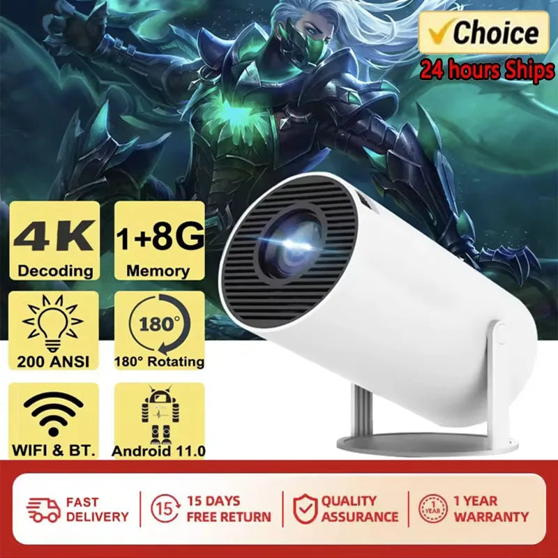 HY300PRO Mini Projector 2025 – 1080P/4K, WiFi & BT
