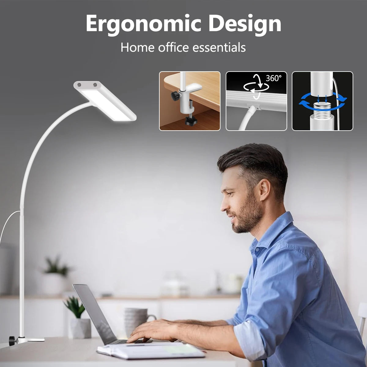 LED Desk Lamp – Eye-Caring, Adjustable, Flexible Gooseneck