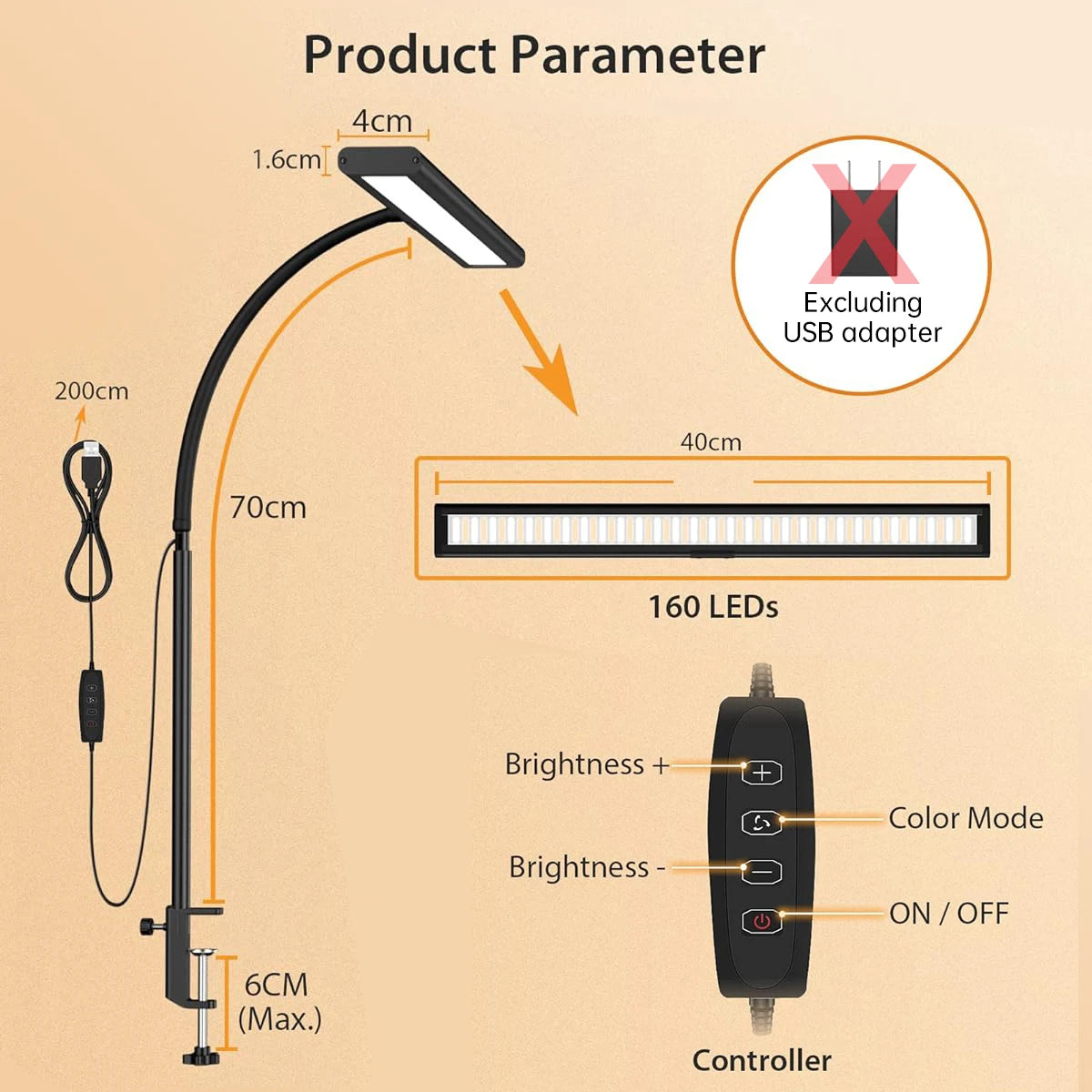 LED Desk Lamp – Eye-Caring, Adjustable, Flexible Gooseneck